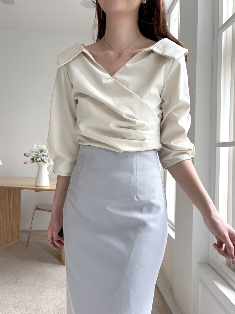 Camelia Wrap Collar Blouse (Cream)