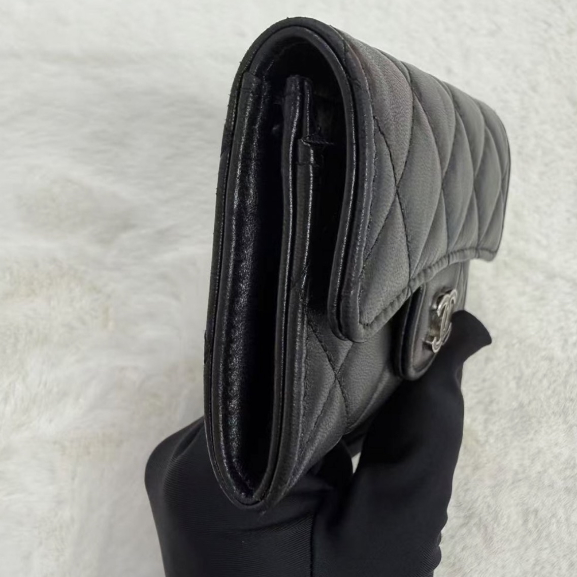 Chanel CC Bag 黑色羊皮菱格絎縫雙C Logo零錢包