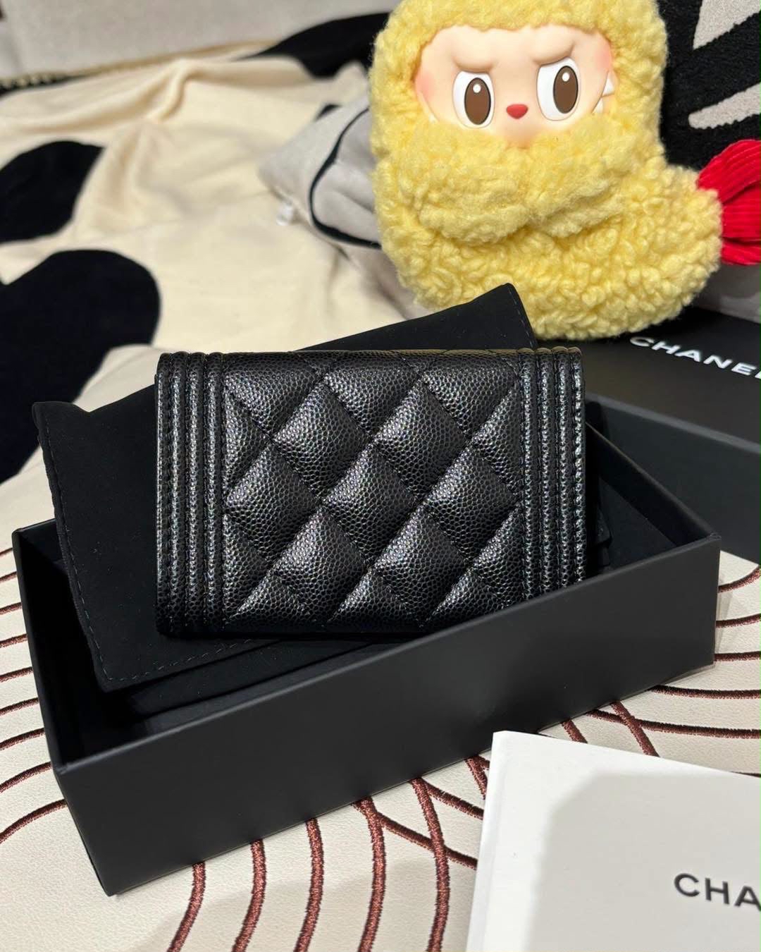 全新 Chanel boy card holder 黑色魚子醬牛皮復古金 100%Authentic, 全新貨品 ✅chip, ✅dust bag ✅box