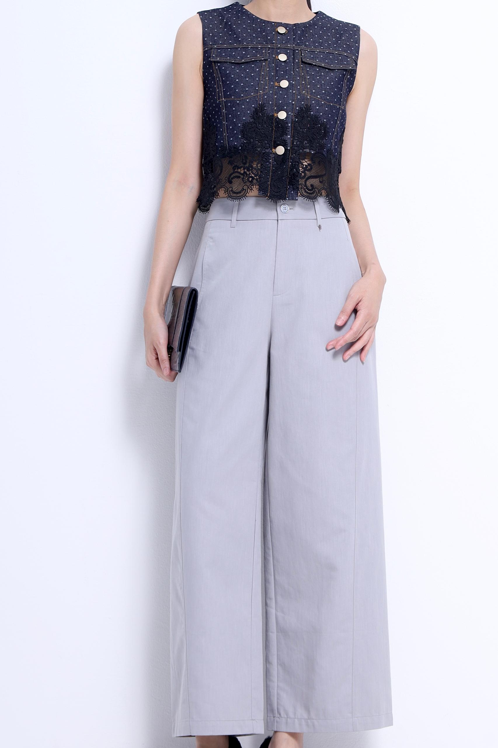 CB2786 Lace Trim Jacquard Vest Top