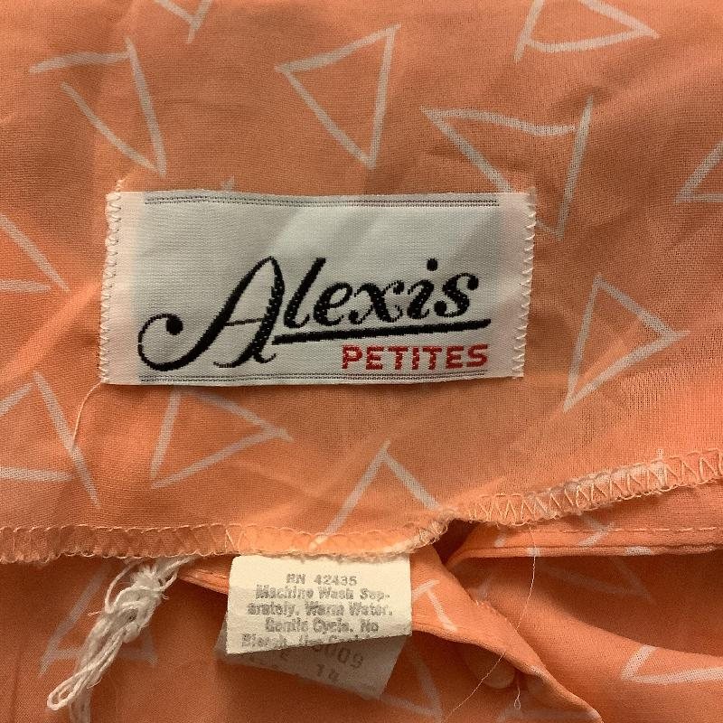 C.a. 1980-90s American Alexis Petites Peach Orange Geometric Pattern White Collar Shirtdress - Size L up (MU108-2 )