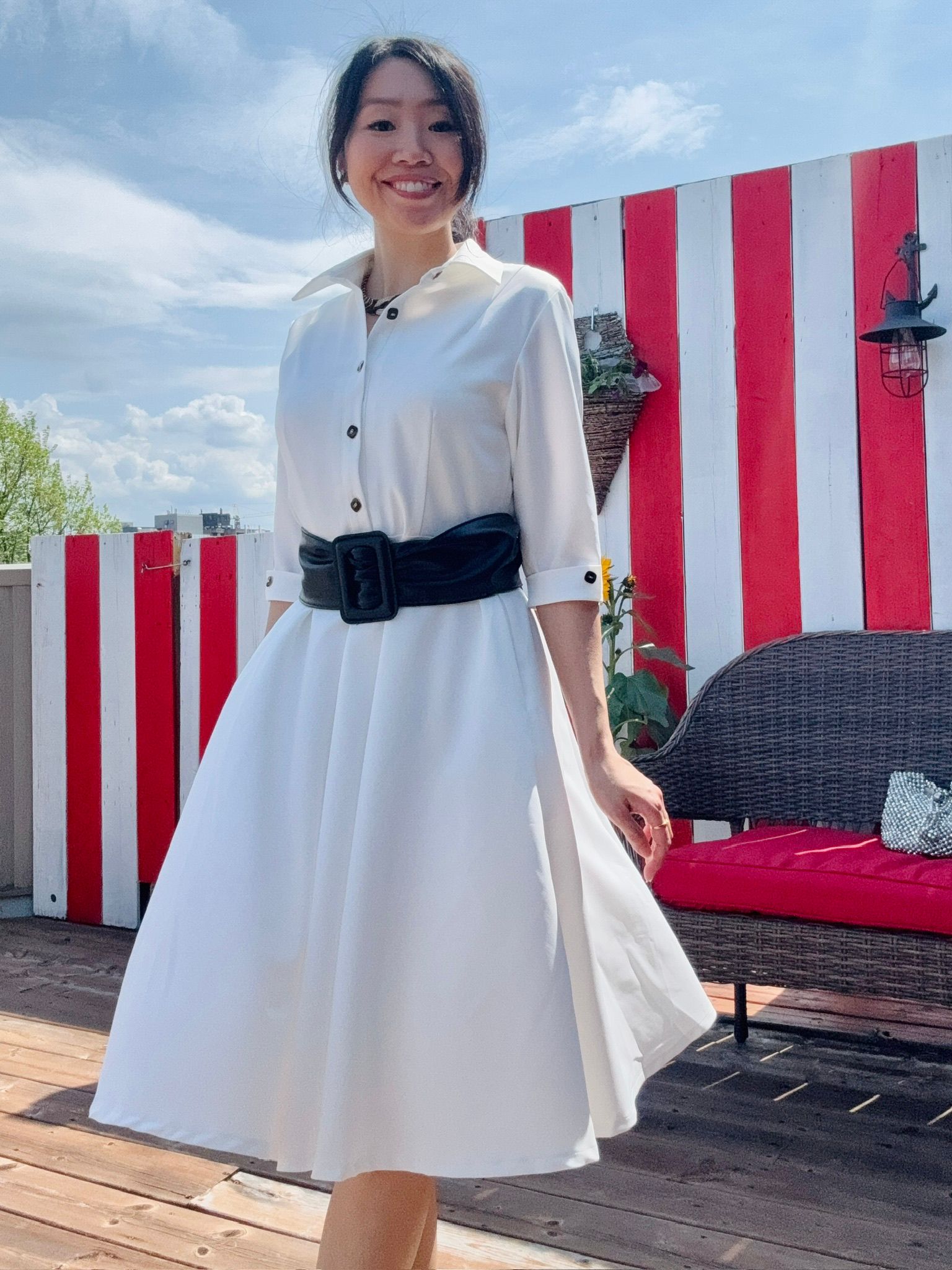 (Custom-Made) Ivory Heirloom Shirtdress with Vintage Buttons and Belt (FM237)