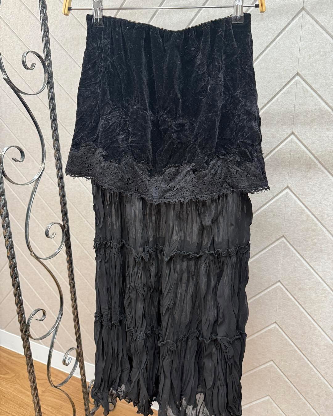 絲絨短裙拼皺薄紗蛋糕裙