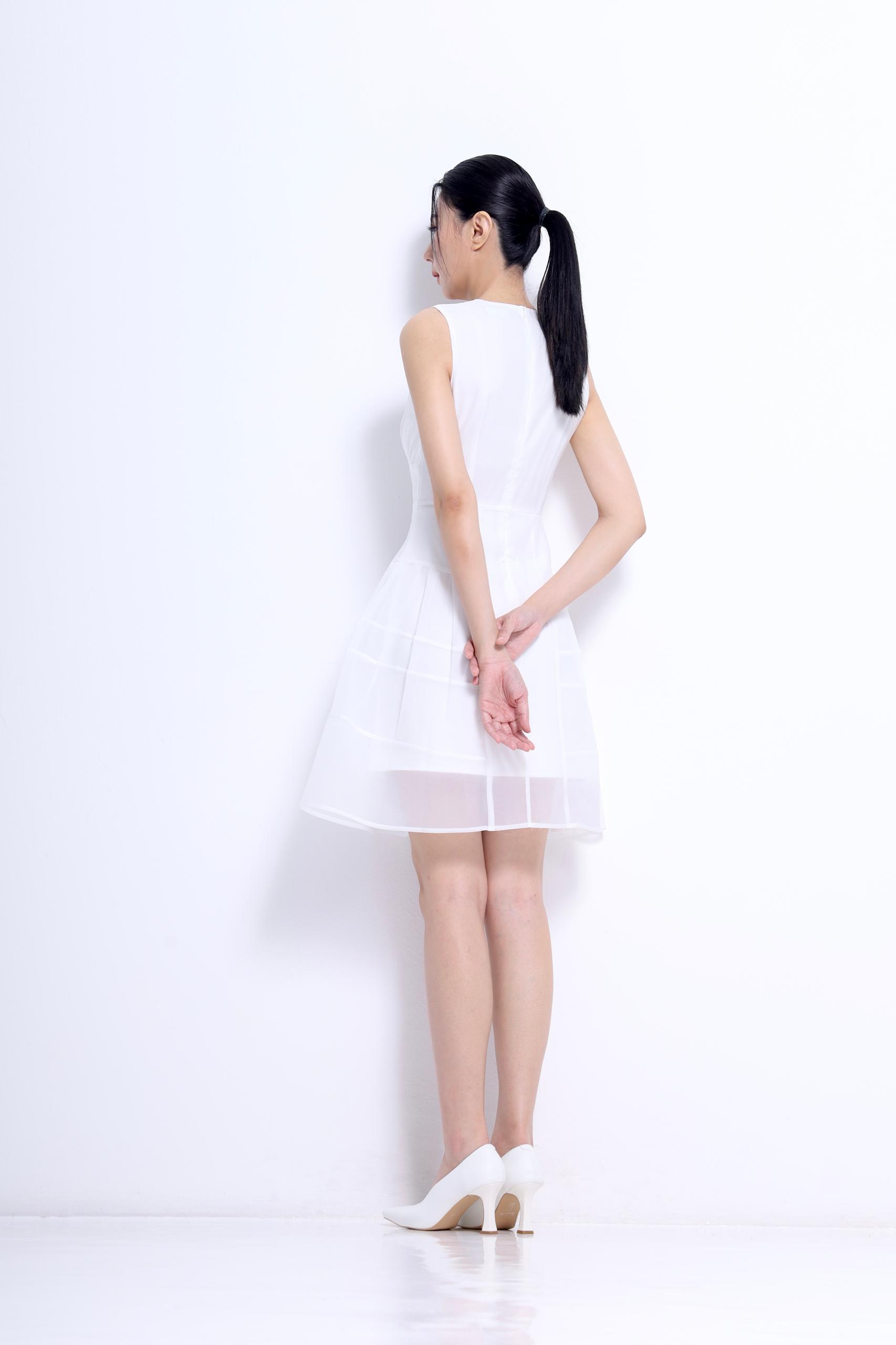 CD2151 Organza Sculpted Waist A-Line Dress