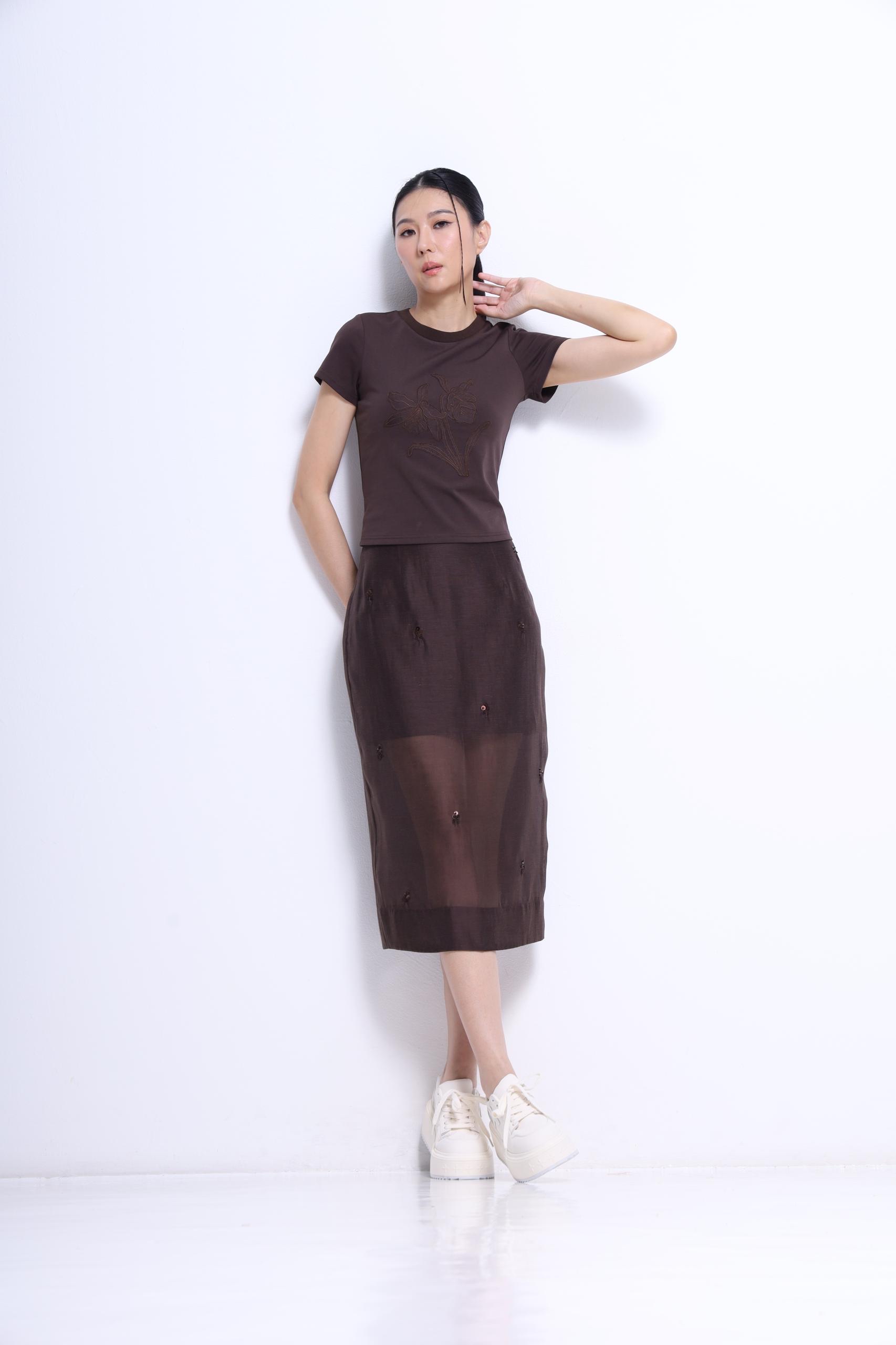 CS1447 Elara Sheer Embroidered Midi Skirt