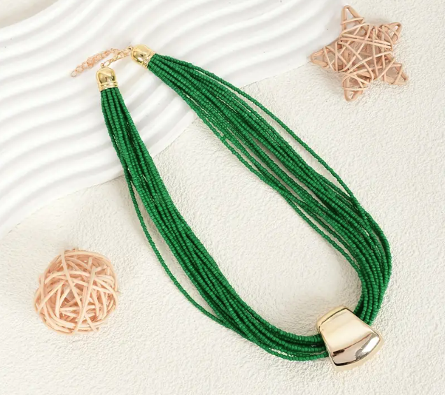 Monochrome Mosaic Beaded Necklace