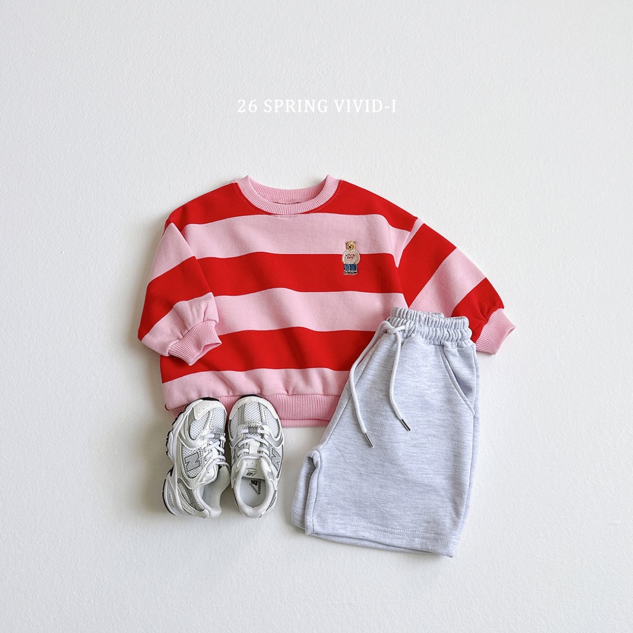 🌸預訂 韓國直送🌸🇰🇷VIVIDI四色標誌性小熊刺繡拼色條紋毛圈寬鬆衛衣