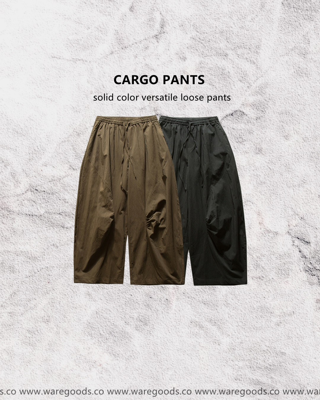 W6011鬆身闊腳純色工裝褲