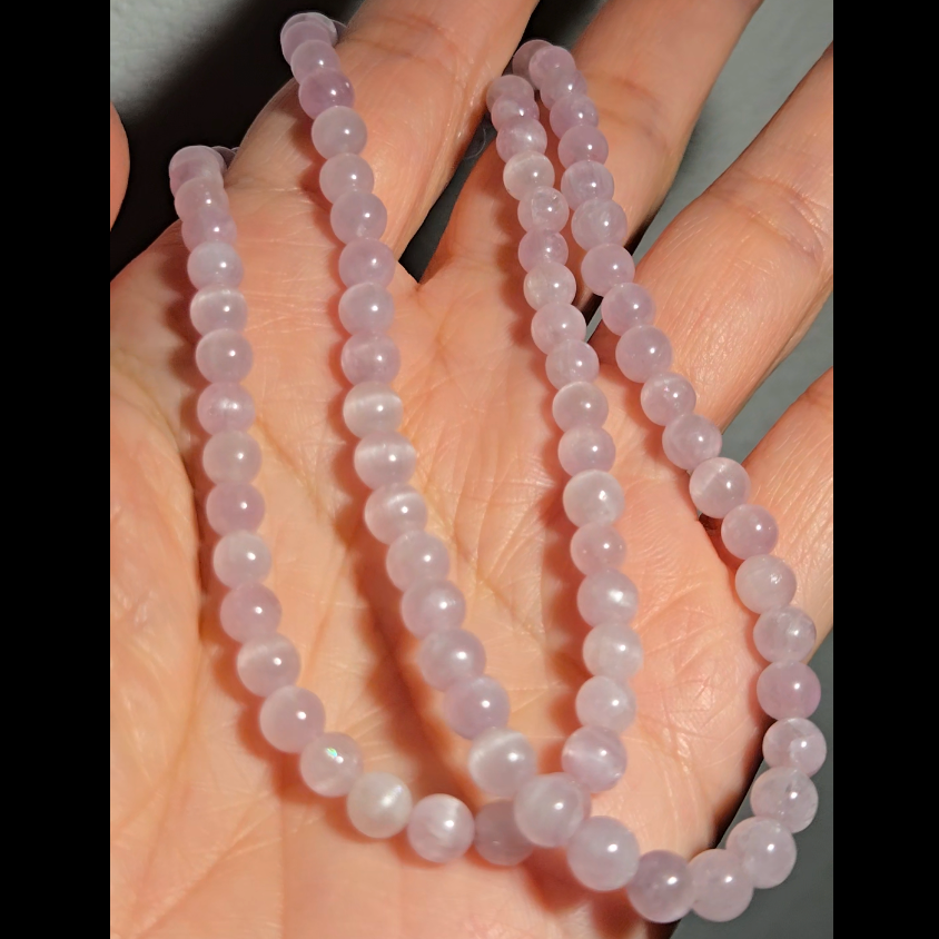 Cat's eye pink kunzite bead necklace - JW128
