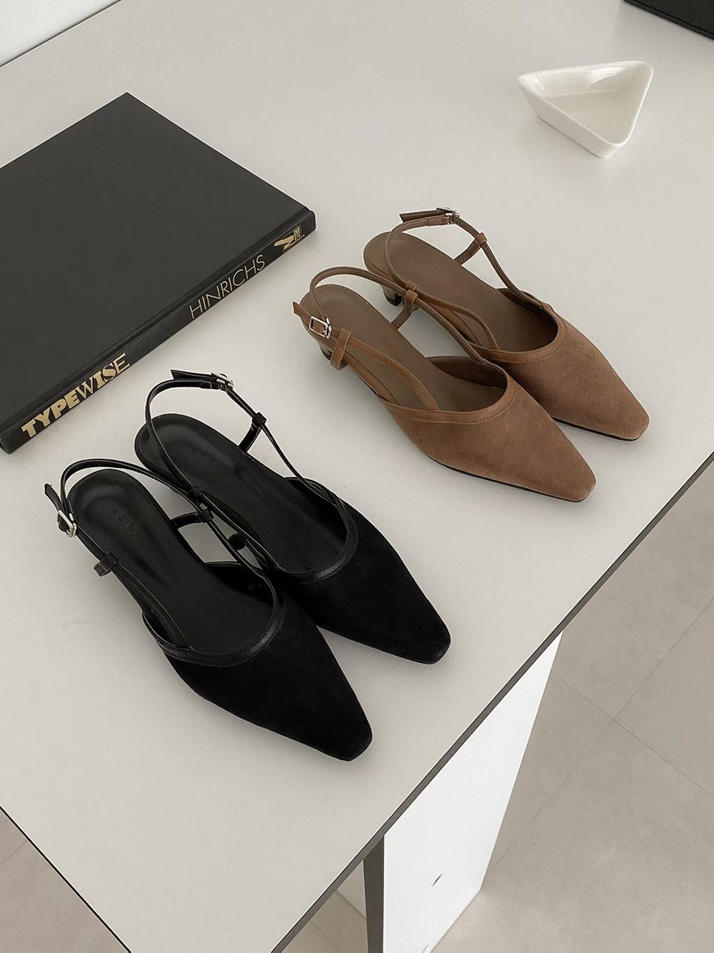 秋冬絨面Slingback pumps (踭高4cm)