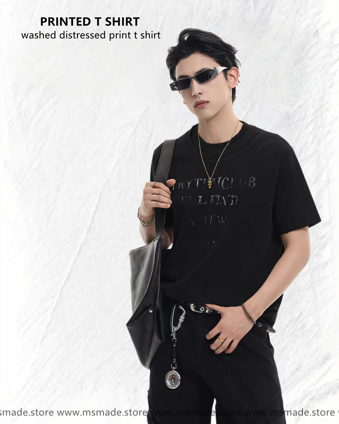 M27437洗水破邊印花T恤