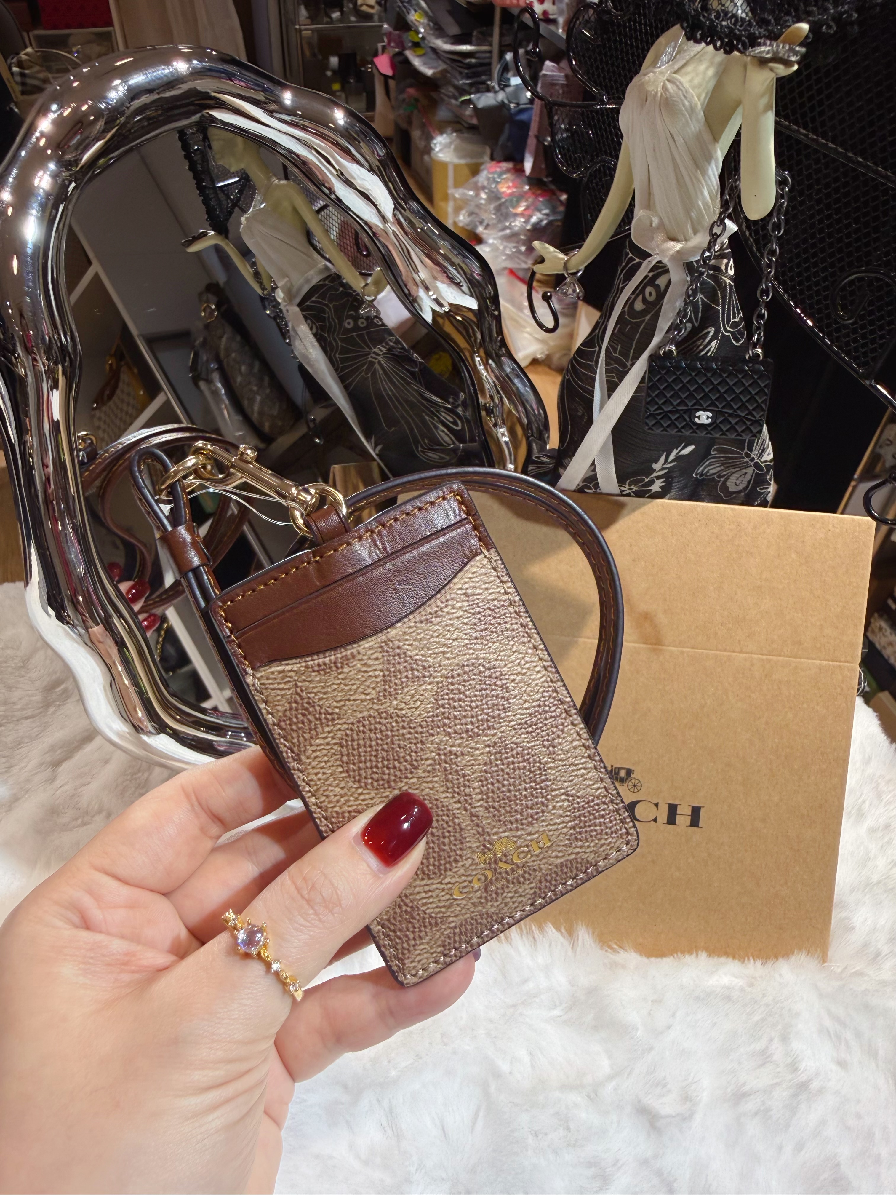 Coach lanyard card case logo/m