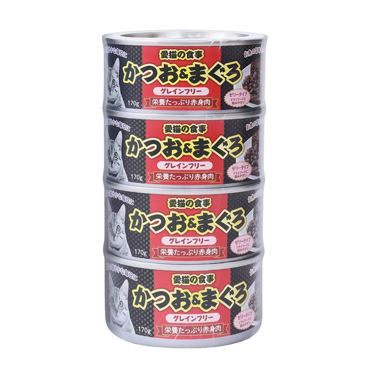 愛貓の食事 鰹魚&鮪魚罐頭 無穀物 果凍型 170g×4罐