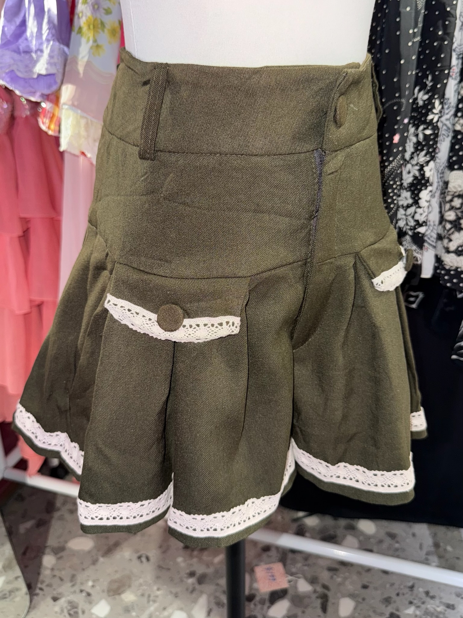 Dark Green Knitted Cardigan Lace Shorts Set