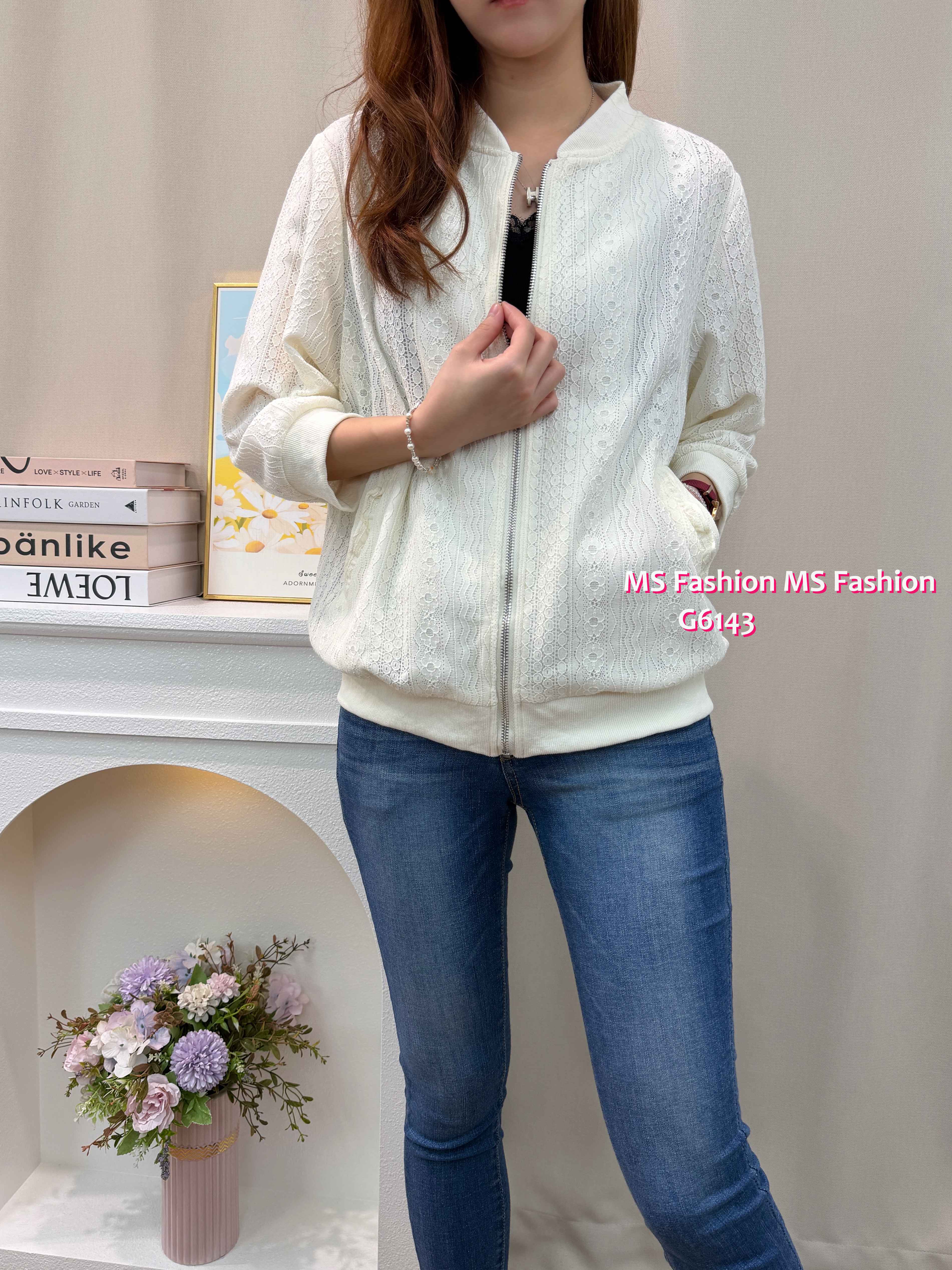 G6142 韓國🇰🇷lace中袖拉鏈外套