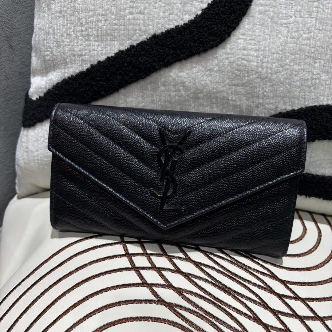 Ysl wallet Cassandra so black SAINT LAURENT黑色粒紋牛皮長銀包  100%Authentic, 98%new ✅ certificate ✅dust bag 