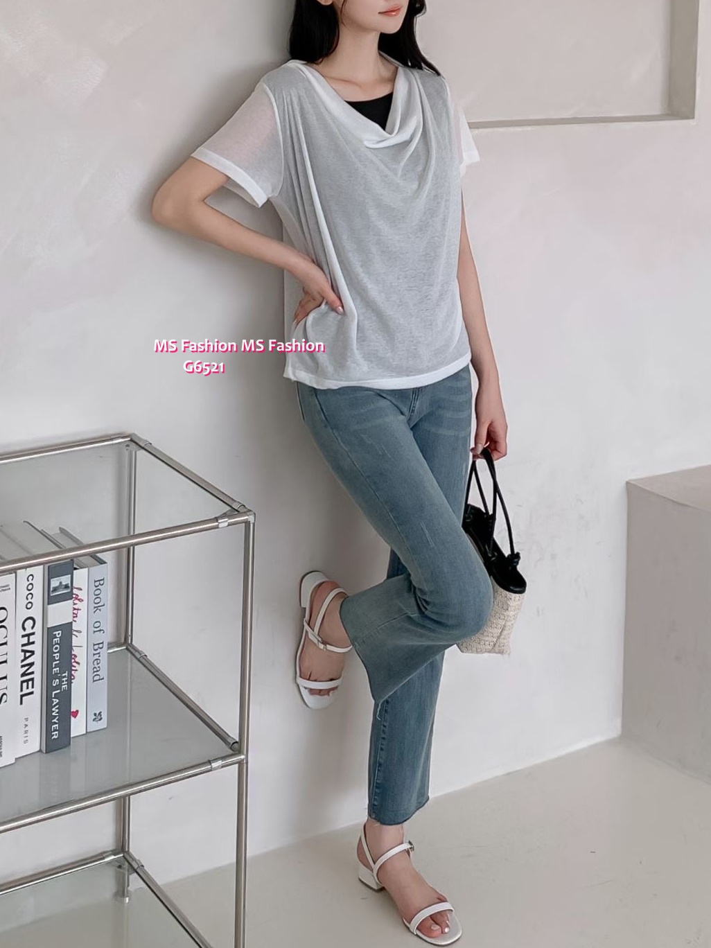 G6521 假兩件打皺top
