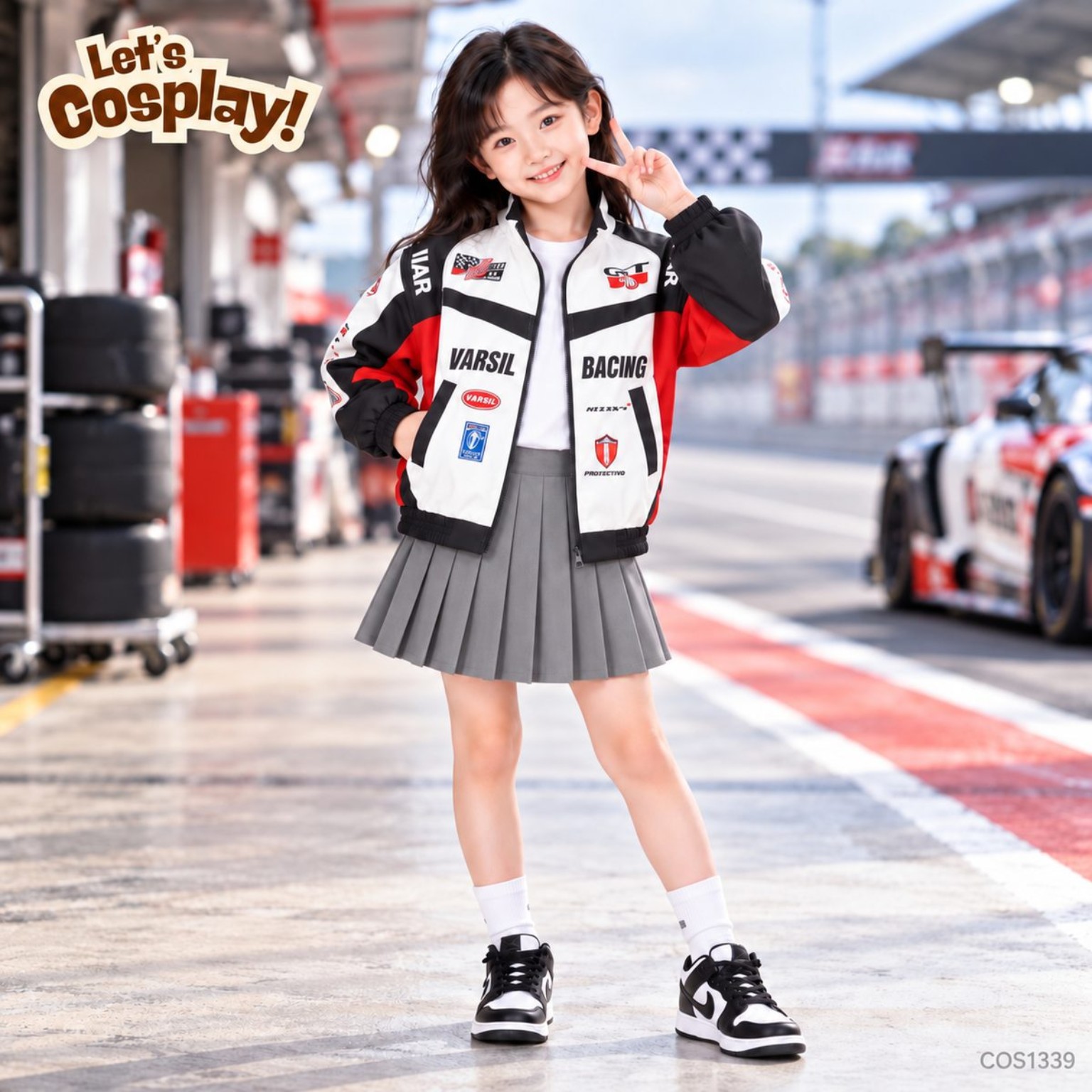 兒童賽車手服裝女童賽車外套百褶裙套裝學校職業日Career Day造型｜Lets Cosplay