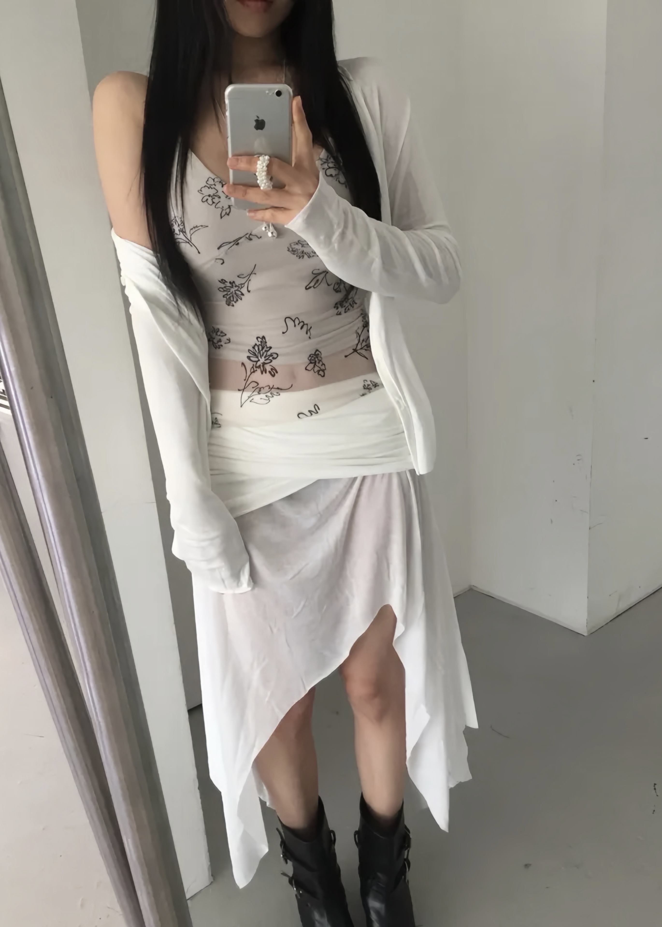 Abstract Floral Print Mesh Cami Top