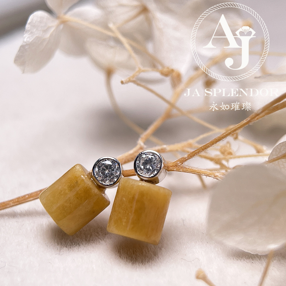 FBG26-H03 天然翡翠A玉 簡約黃翡純銀耳釘