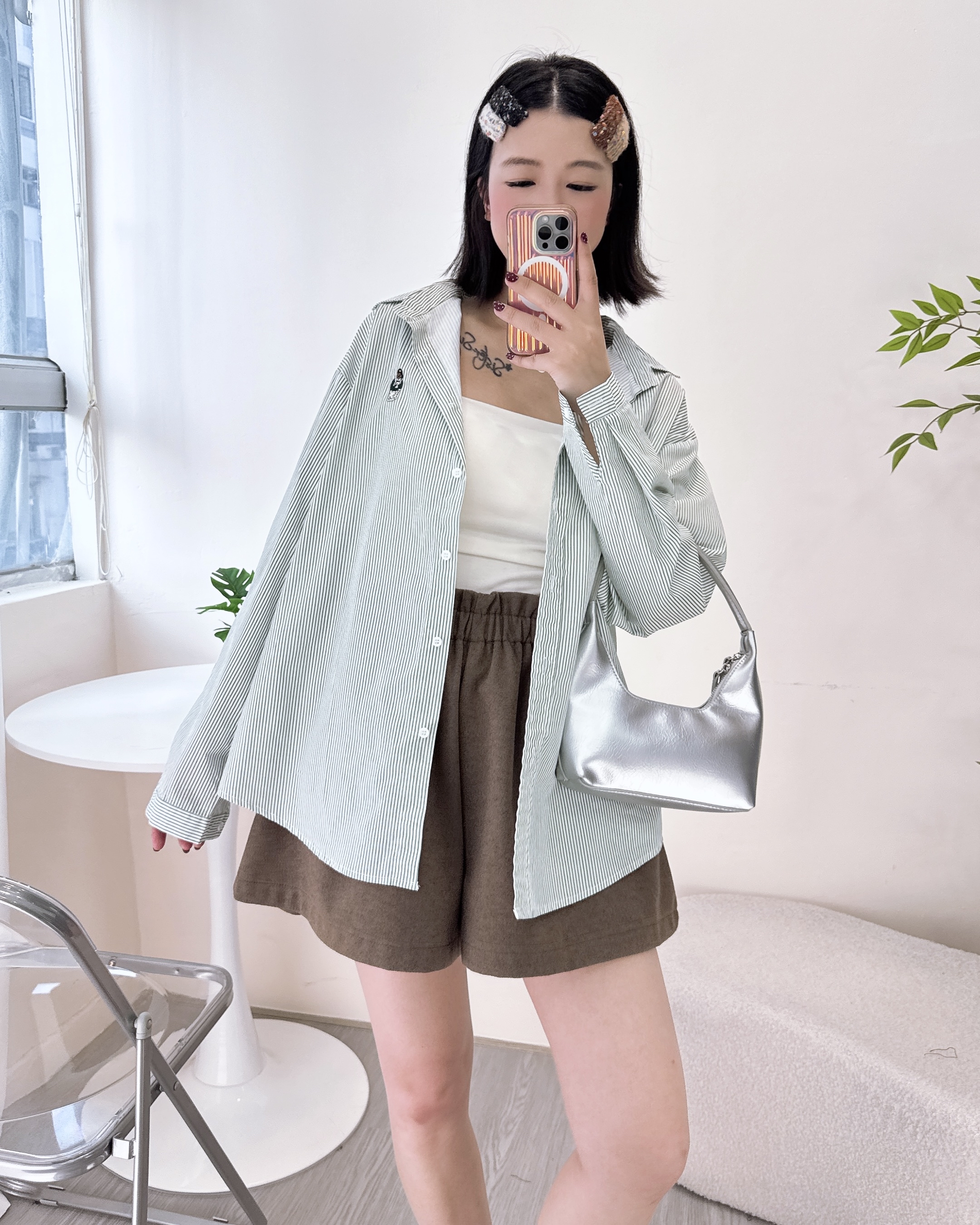 棉布條子恤衫上衣/外套 2色