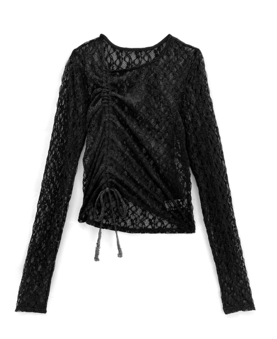 抽繩蕾絲上衣 [fo2137]