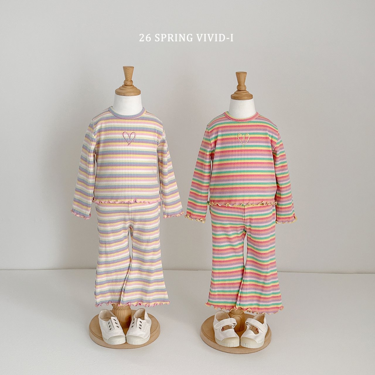 🌸預訂 韓國直送🌸🇰🇷VIVIDI兩色彩虹條紋花邊喇叭褲