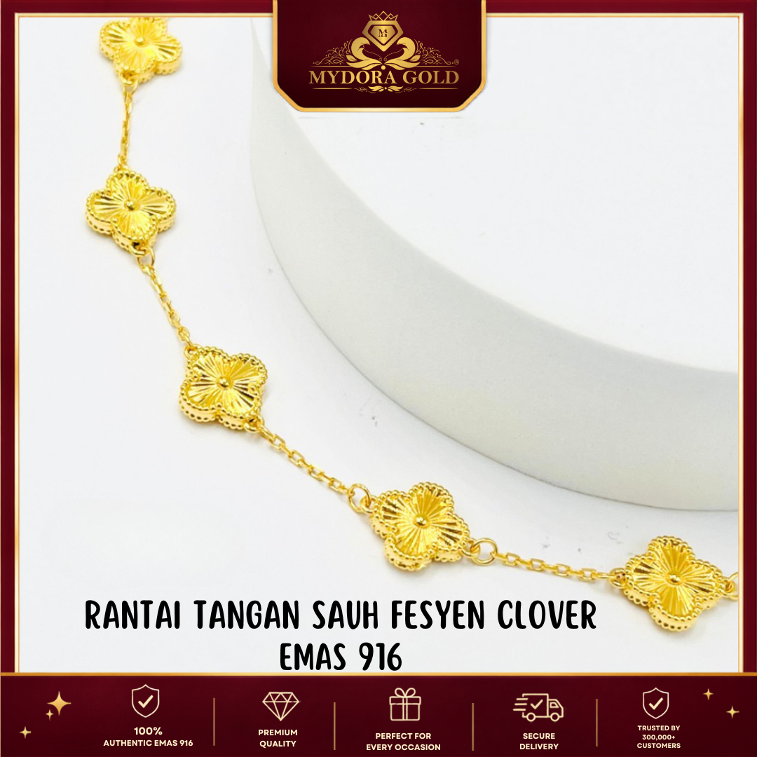 MYDORA Rantai Tangan Sauh Fesyen Clover l EMAS 916/22K