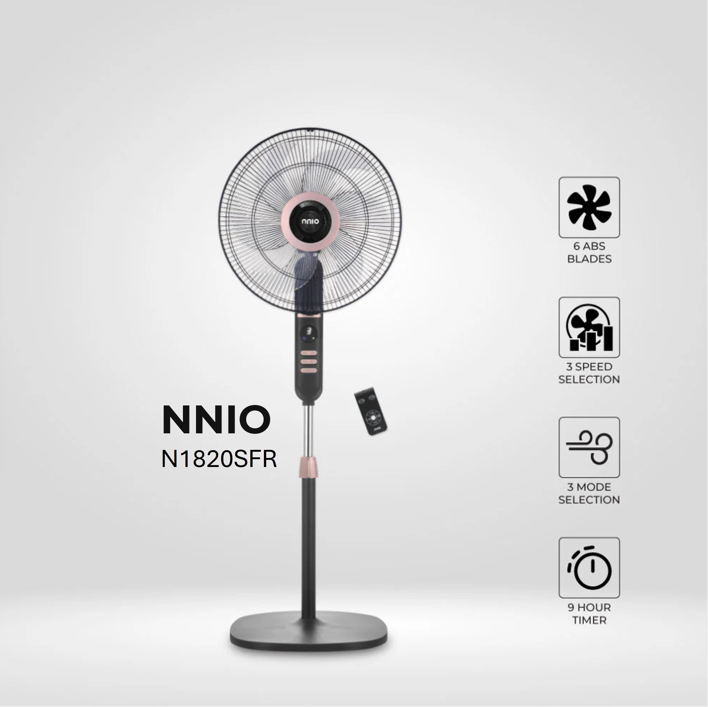 18" AC Motor Stand Fan with Remote Control, 3 Speed, 3 Mode (N1820SFR)