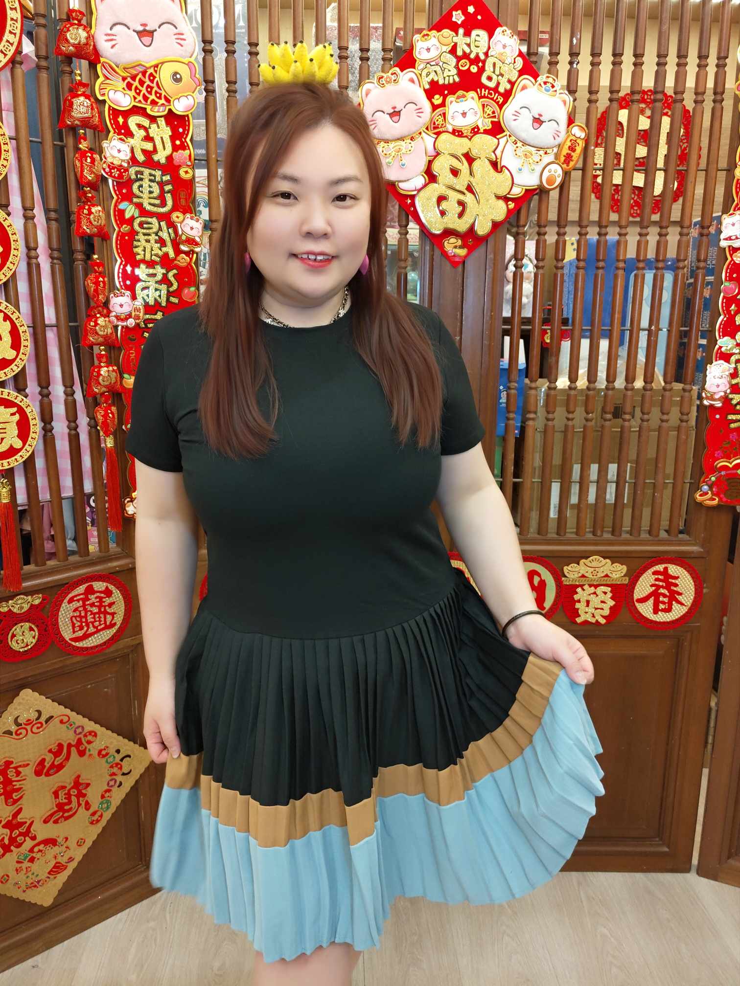 OTD05 HJA07 拼色百褶裙摆设计连衣裙