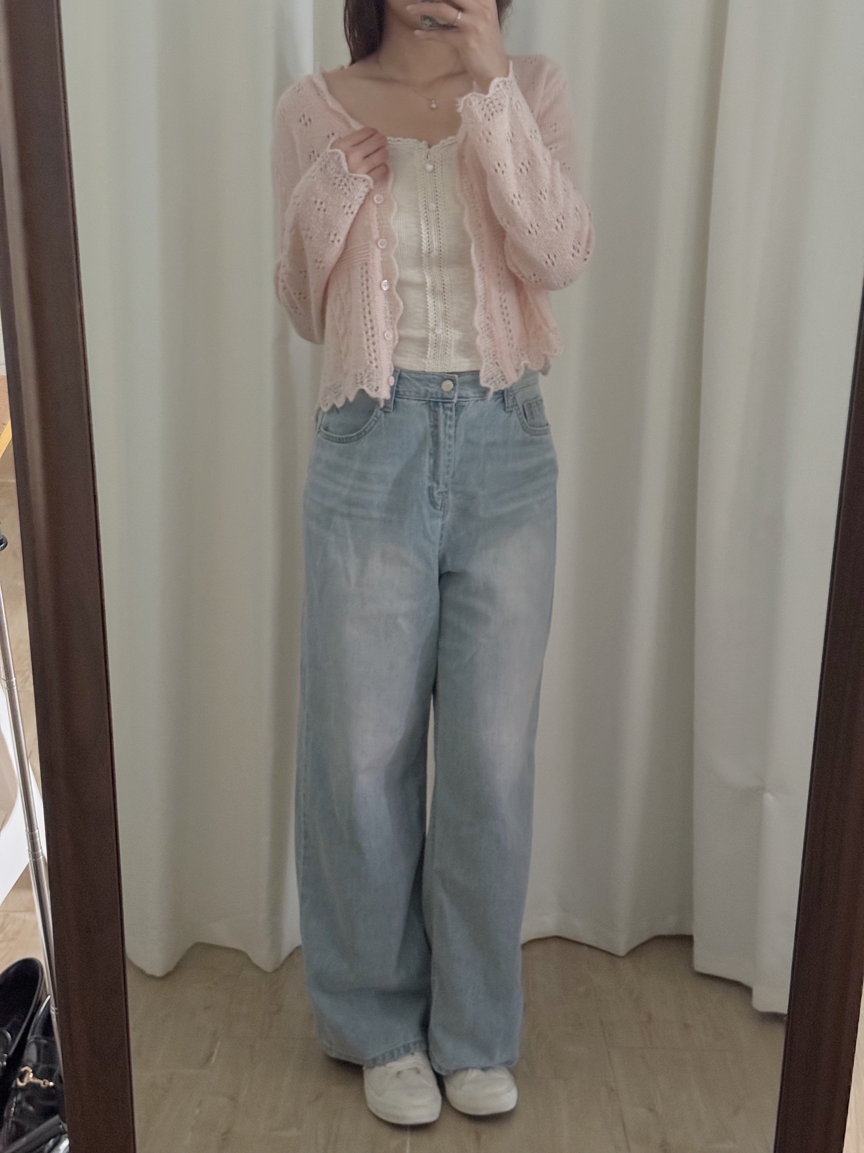 清新高腰闊腿淺牛仔褲(三個尺碼)