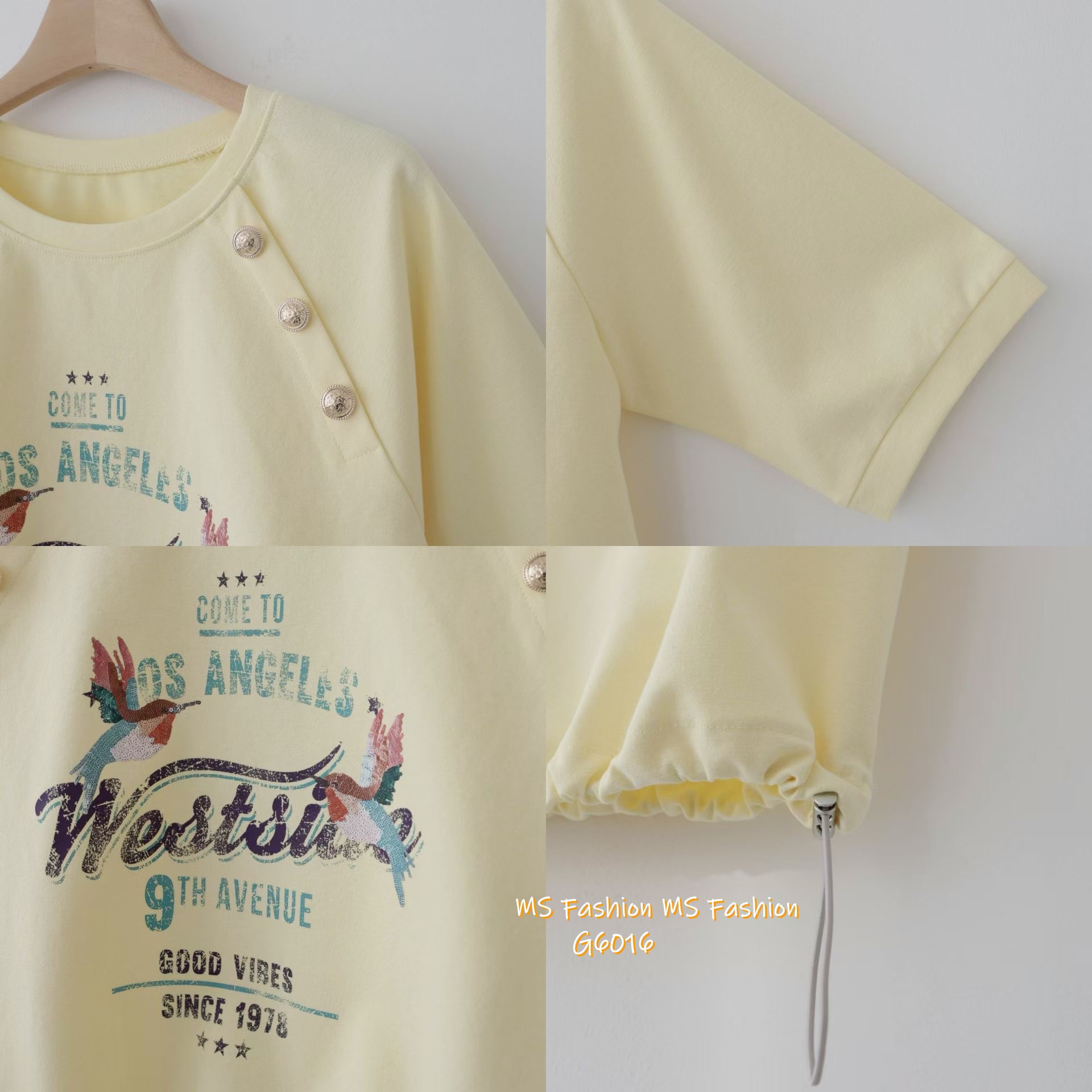 G6016 韓國🇰🇷靚print肩鈕top