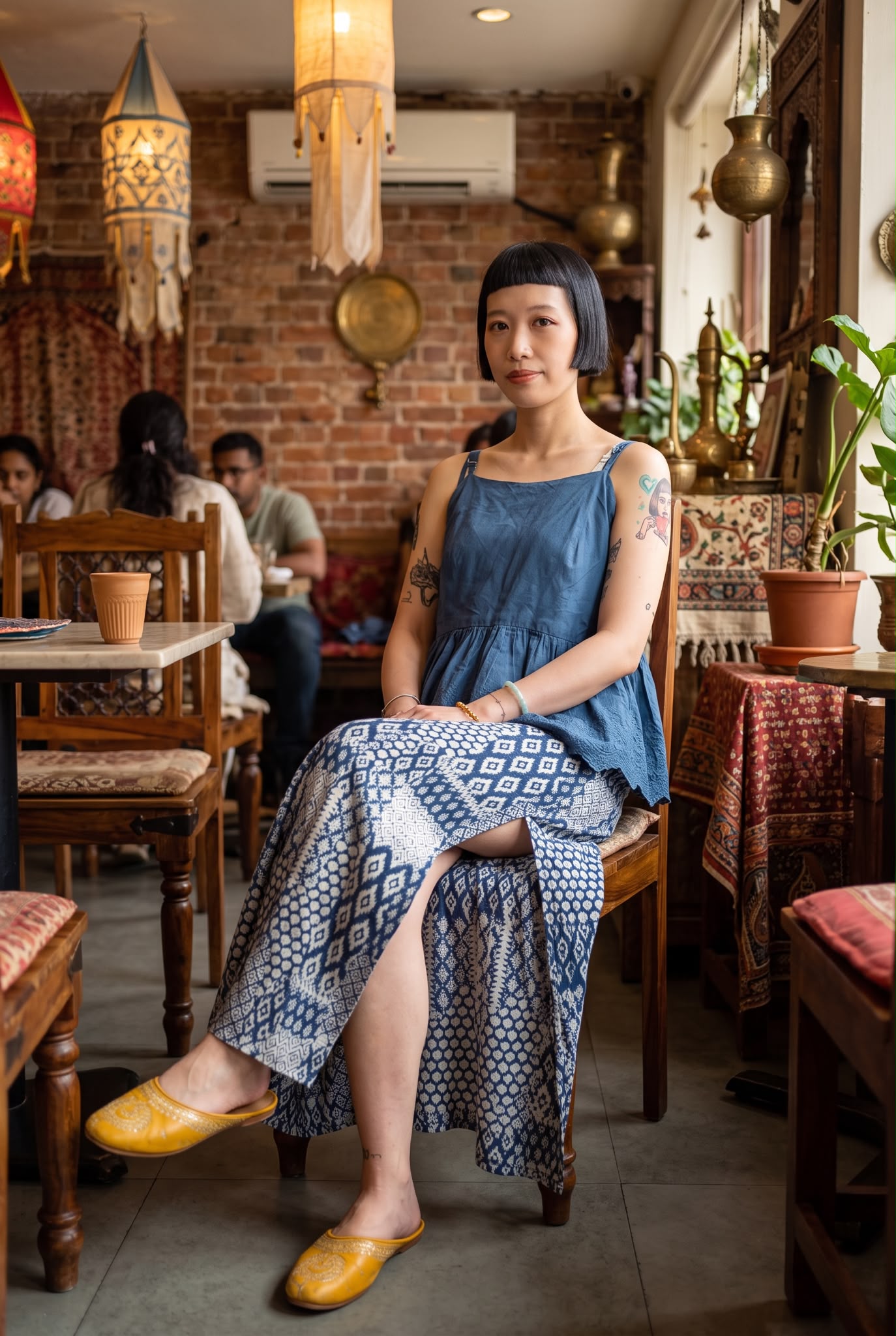 2953 Blue Block Print Patch Work Skirt
