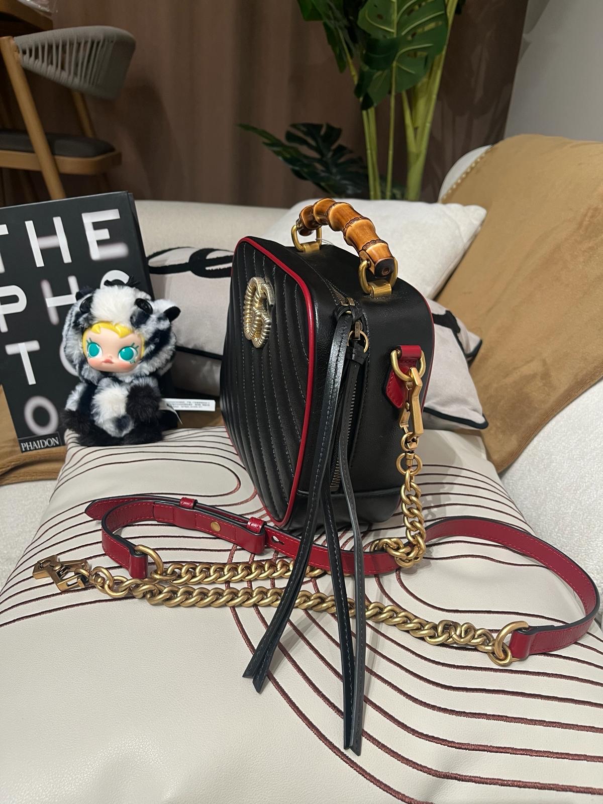 Gucci GG Marmont Matelassé Bag, vanity Camera Bag Bamboo Top Handle 2way bag 100%Authentic ,98%new ✅dust bag