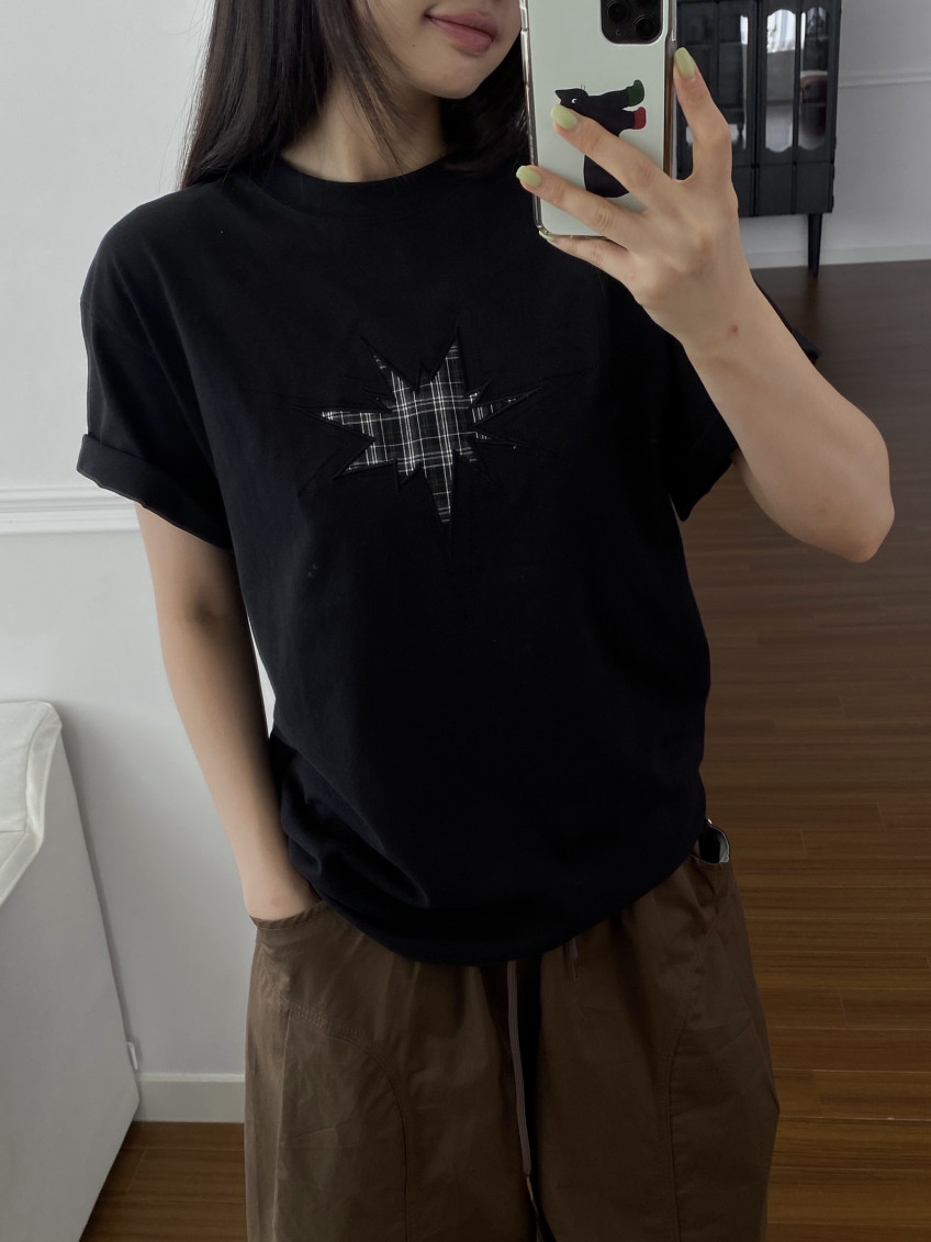 Plaid Star Patchwork Oversized Tee