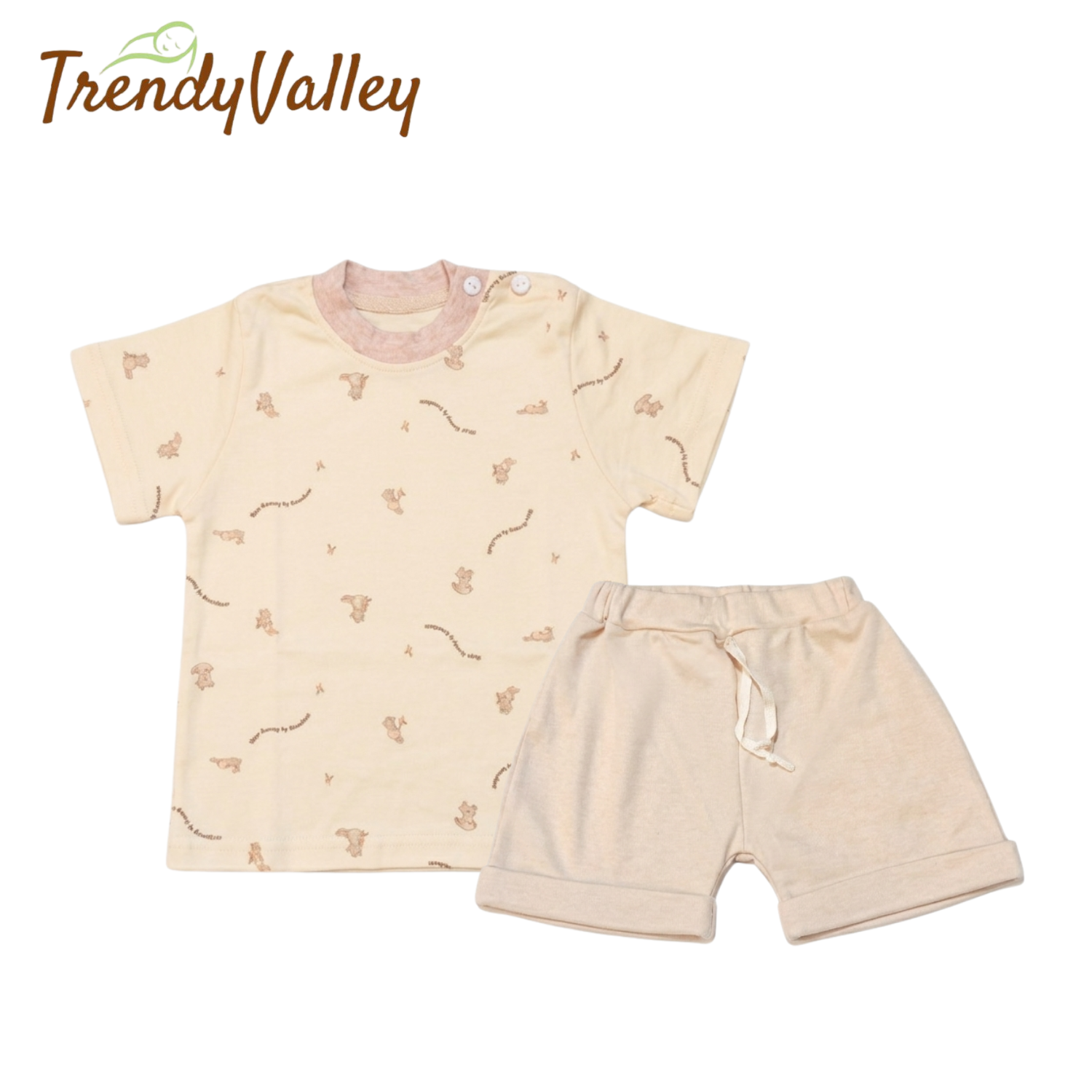 Trendyvalley Organic Cotton Short Sleeve T-Shirt & Short Pant (Printed Bunny)