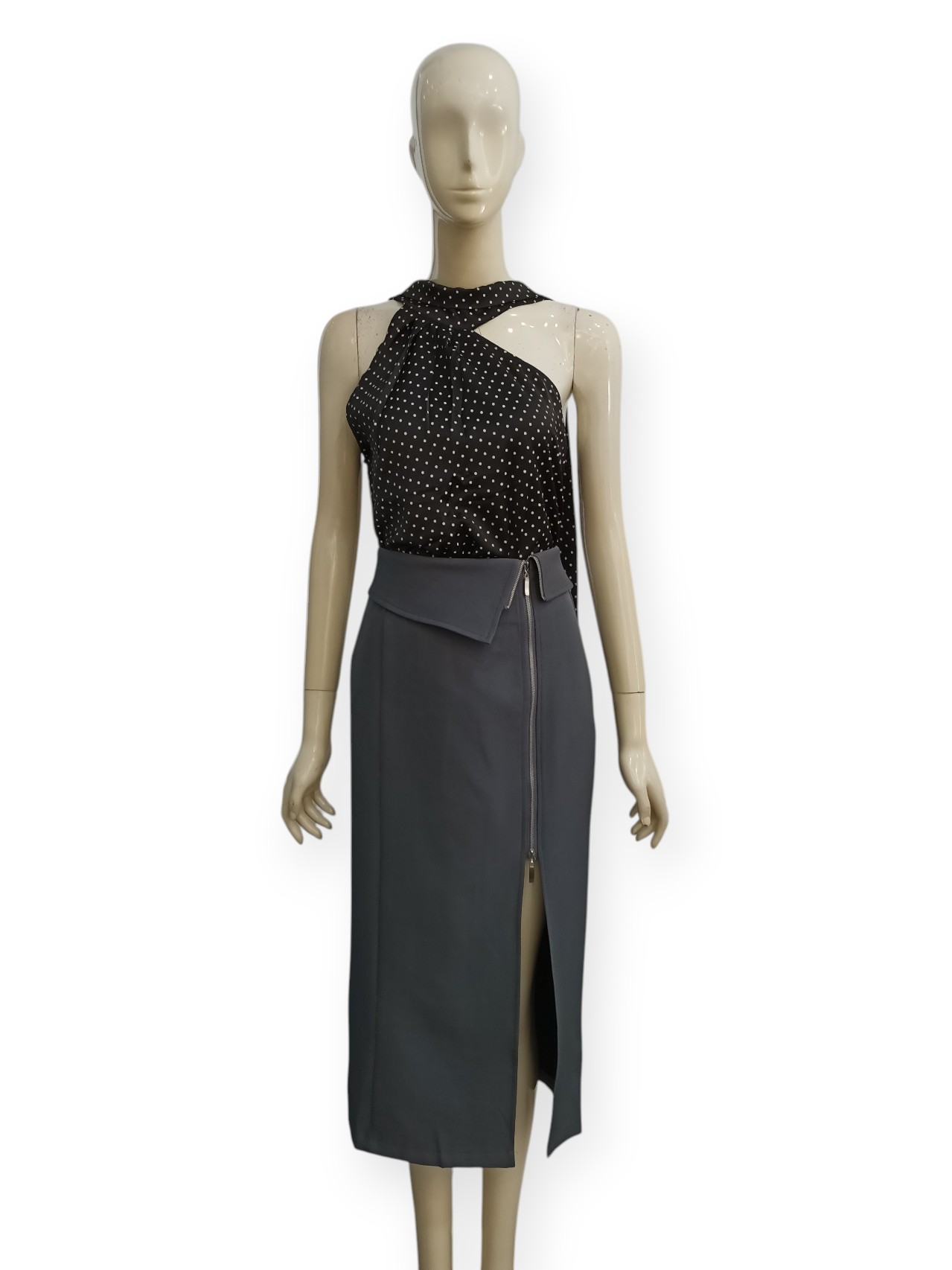 Front Zipper Midi Skirt M239