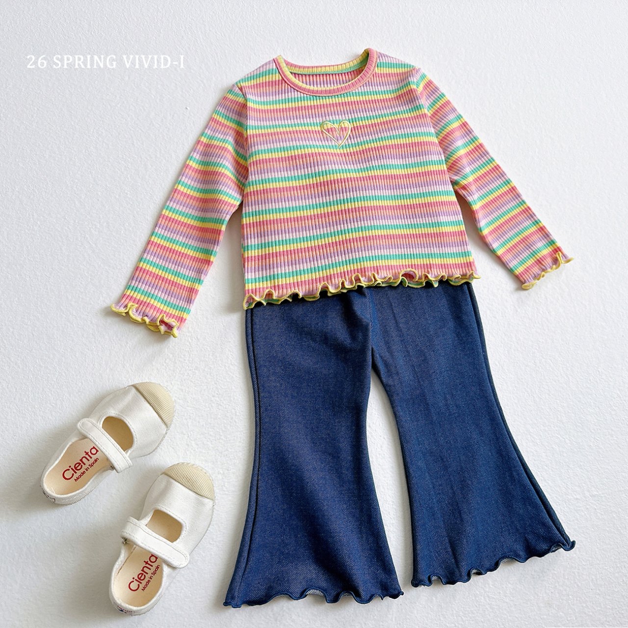 🌸預訂 韓國直送🌸🇰🇷VIVIDI四色彈性牛仔花邊喇叭褲