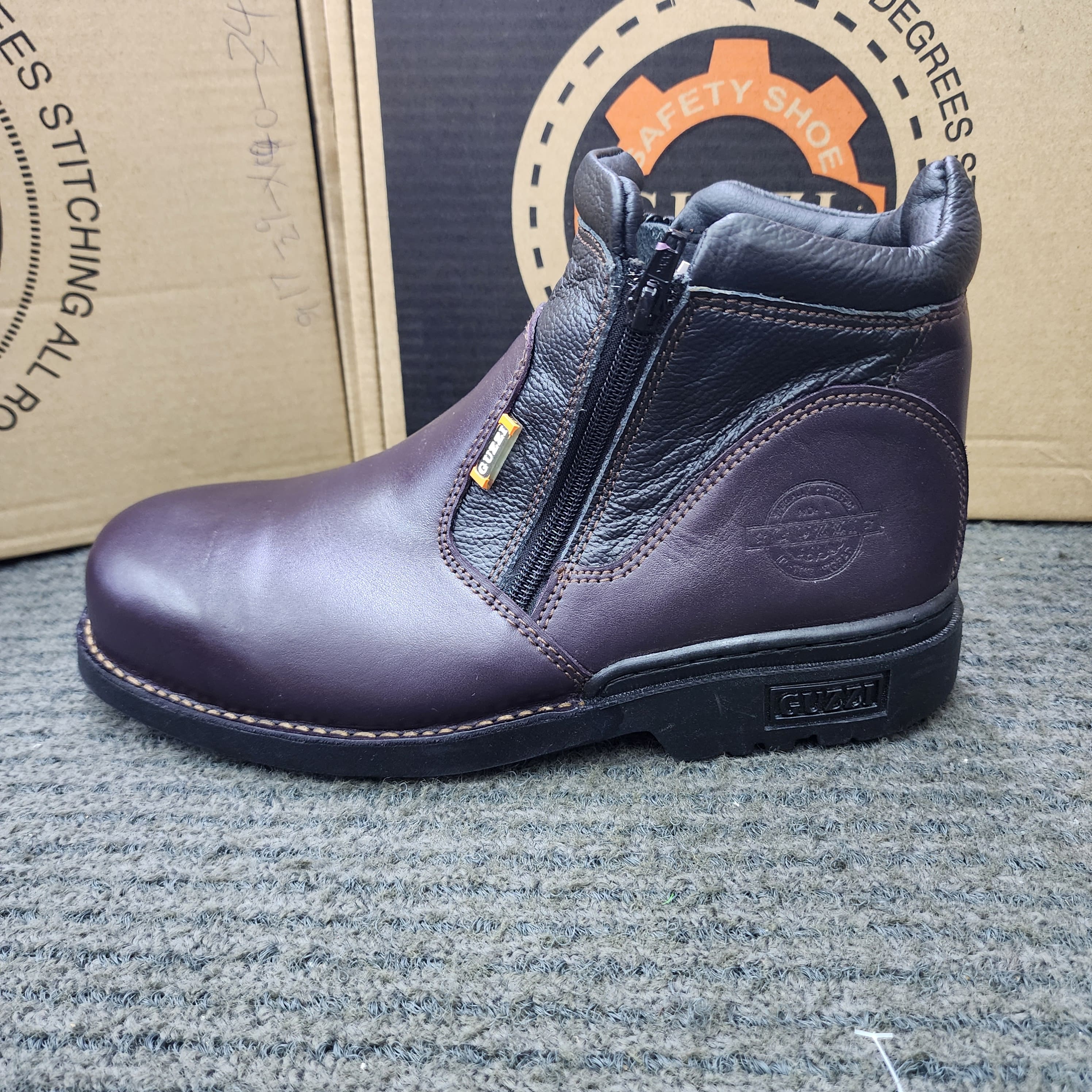 GUZZI PRO Safety 912 Rock Hammer 912 Safety Mid Cut Boot Leather Safety Boot Brown Black Shoes Burgundy Black Khaki Brown SIRIM Approved leather Rubber Outsole Kasut Keselamatan