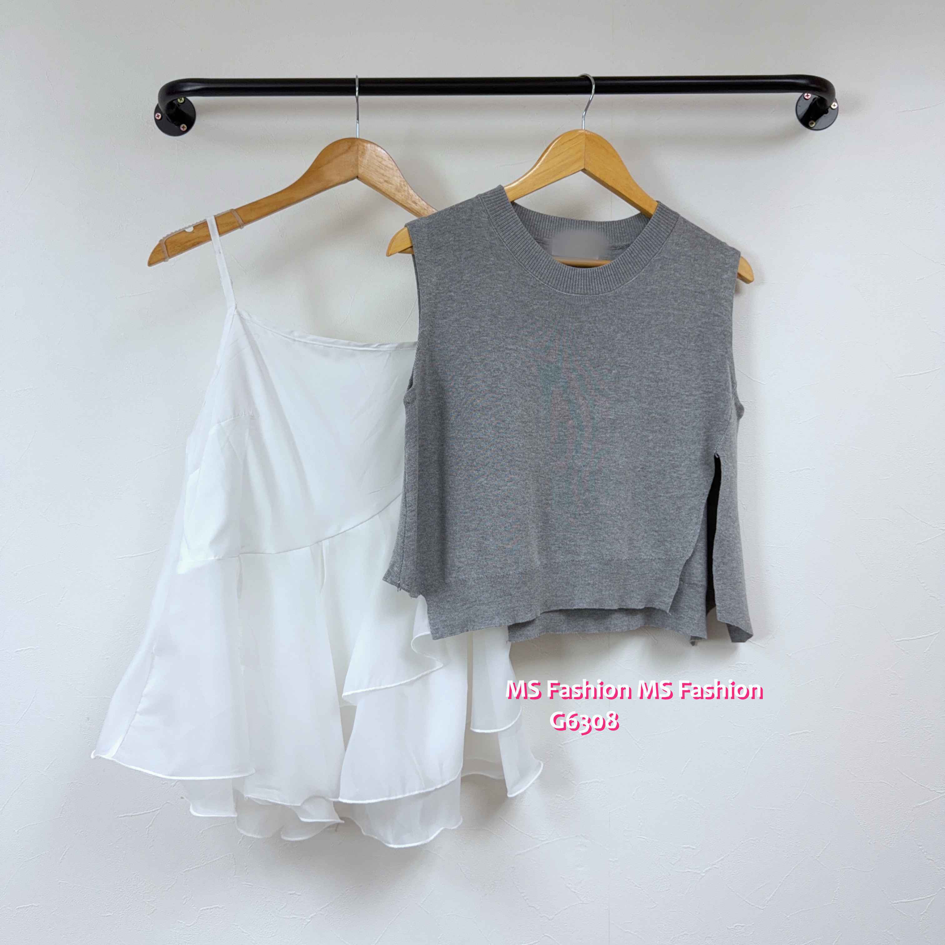 G6308 Ruffle背心top set