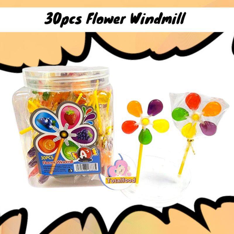 30pcs Hepin Flower Windmill Lollipop gula kipas colourful candy