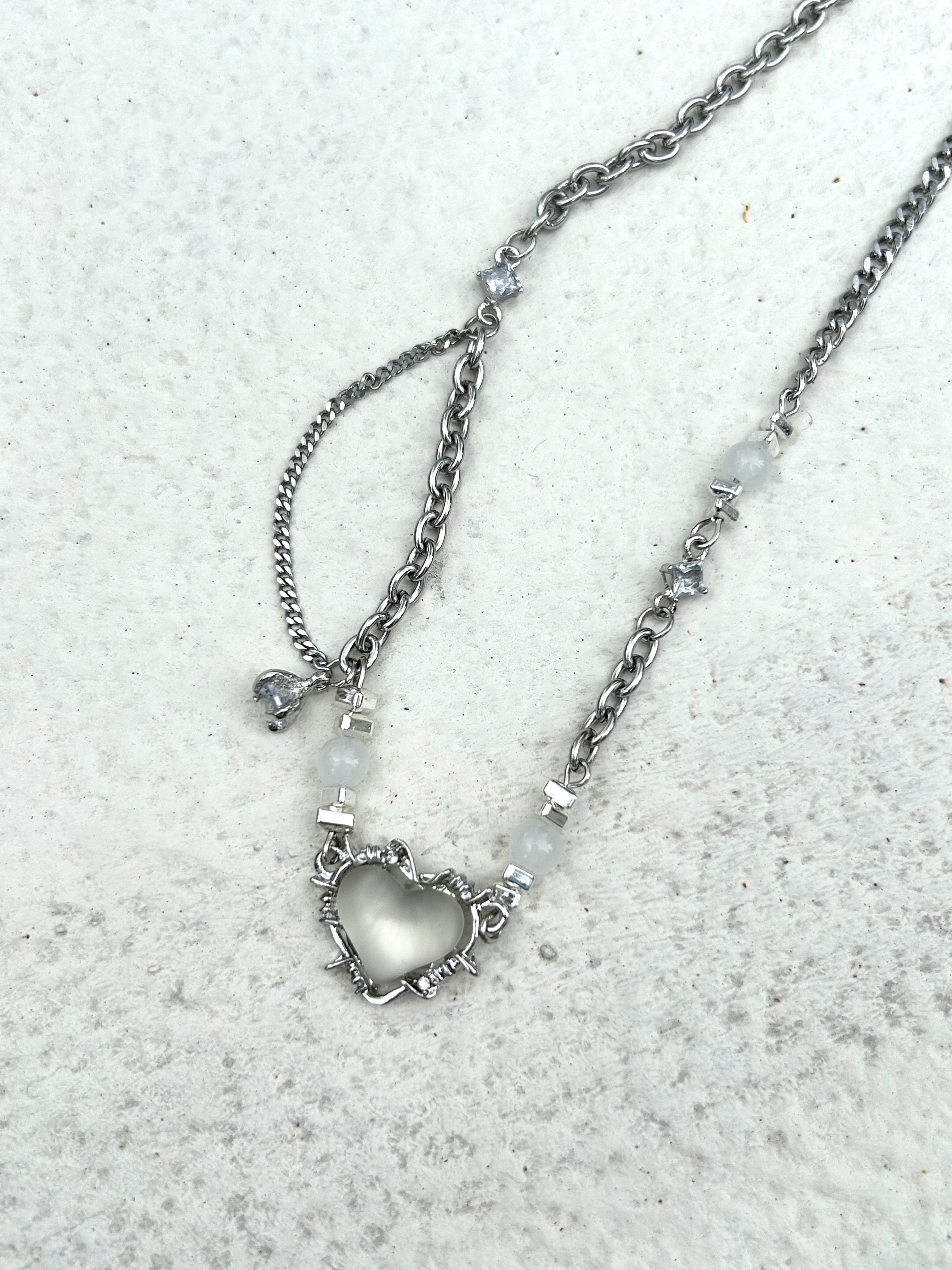 Silver heart rhinestone stainless necklace