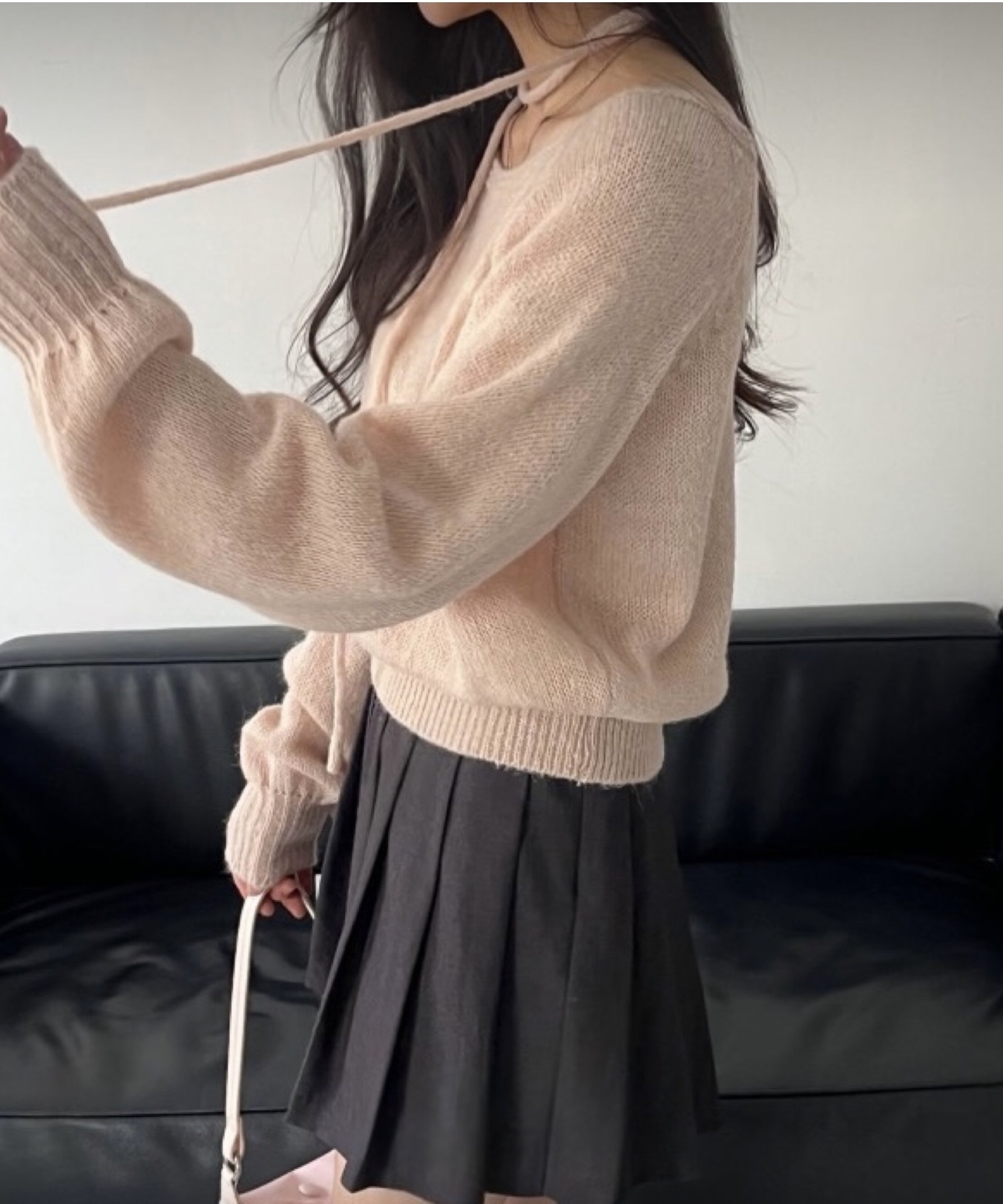 【 Goodbye Winter🩵泡泡感～船領兩穿連頸帶薄針織上衣🫧】Bubble Gum Scarf Set