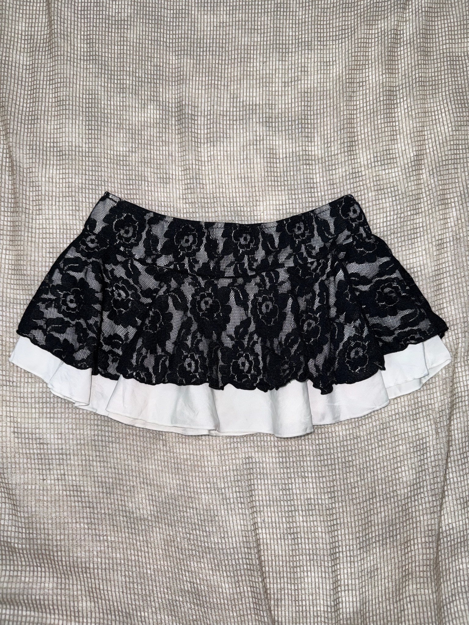 Coquette Black Rose White Hem Layered Lace Skirt