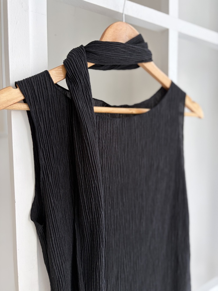 Summer Pleated Scarf Set (Black)