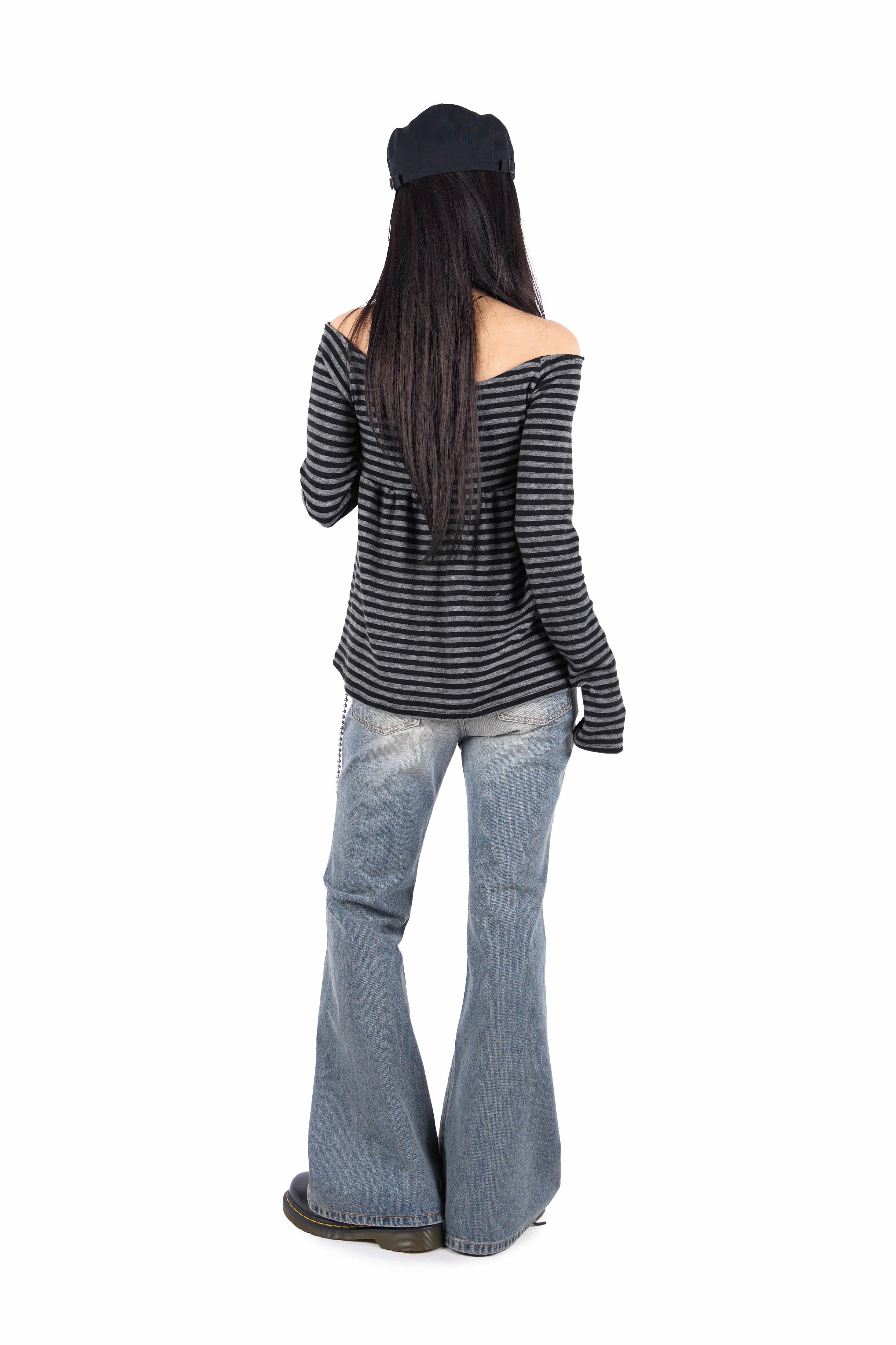 Striped Bow Ruched Long Sleeve