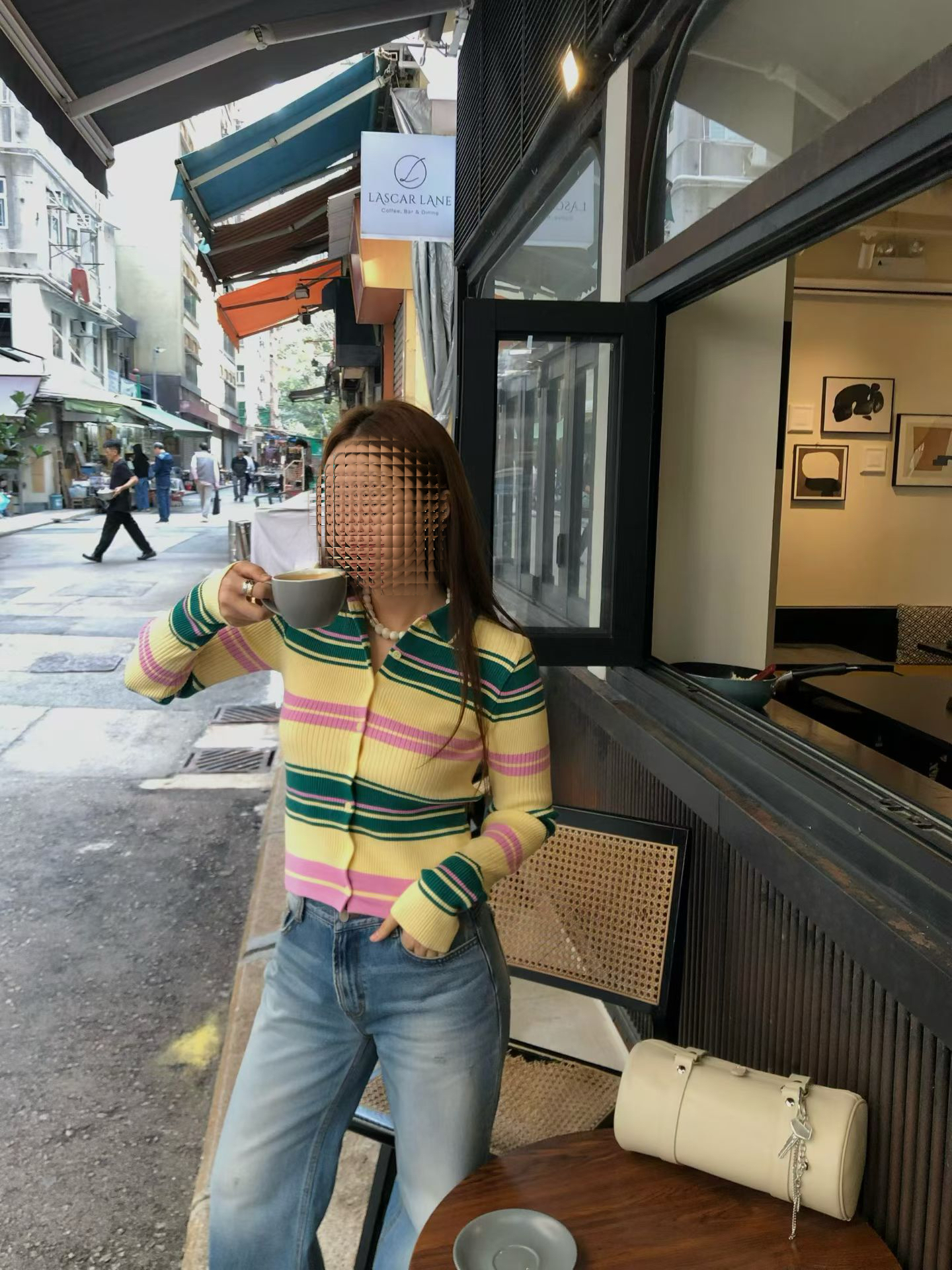 Retro rainbain ribbed knit top