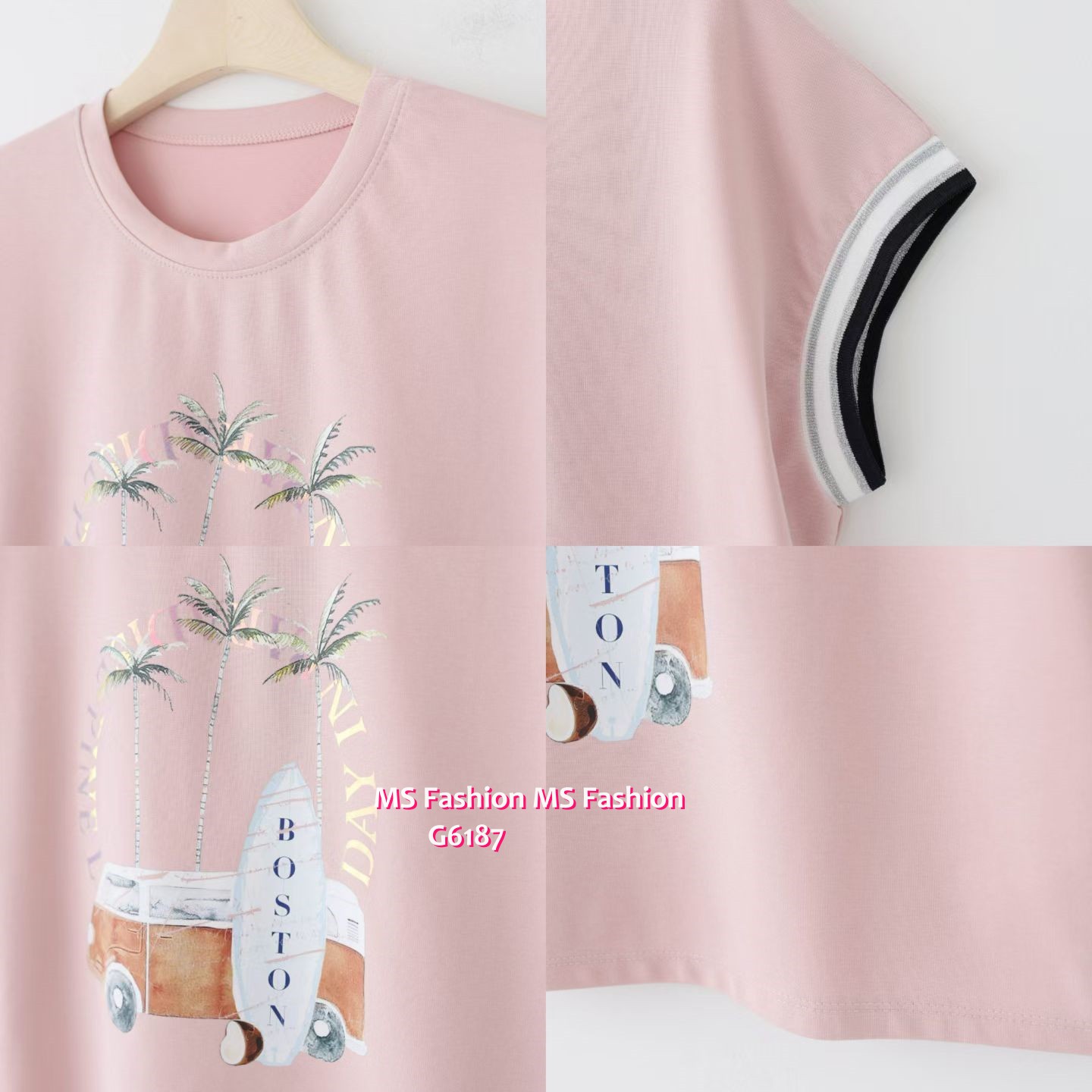 G6187 韓國🇰🇷靚print拼色袖top