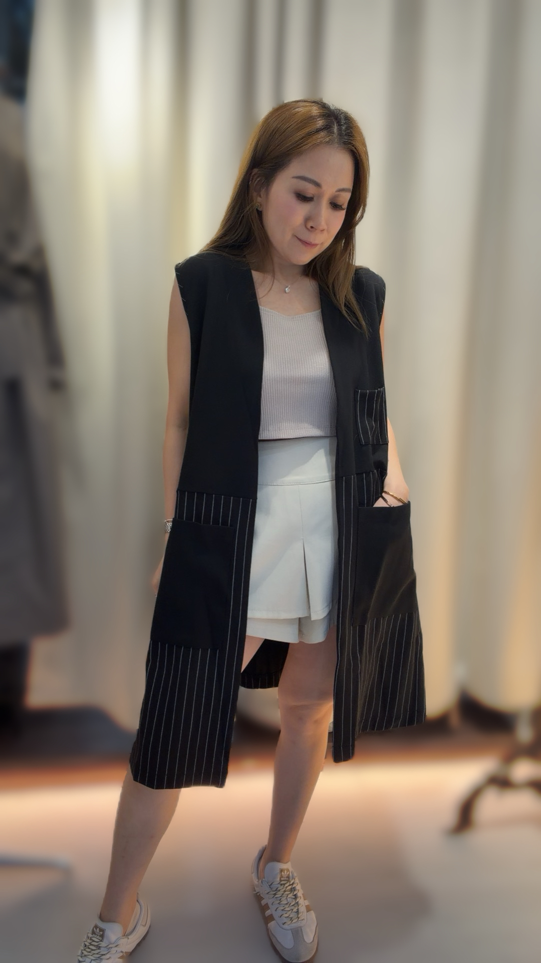 💥特價💥黑白條紋拼接長版背心