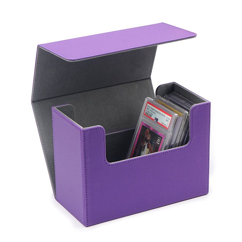 26枚容量PSA評級卡磚盒 高級PU輕便式磁吸卡磚盒收納盒（紫色）